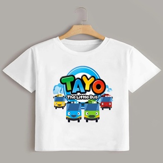 เสื้อยืดแขนสั้น พิมพ์ลายการ์ตูน Tayo the Little Bus แฟชั่นฤดูร้อน สําหรับเด็กผู้ชาย และเด็กผู้หญิง