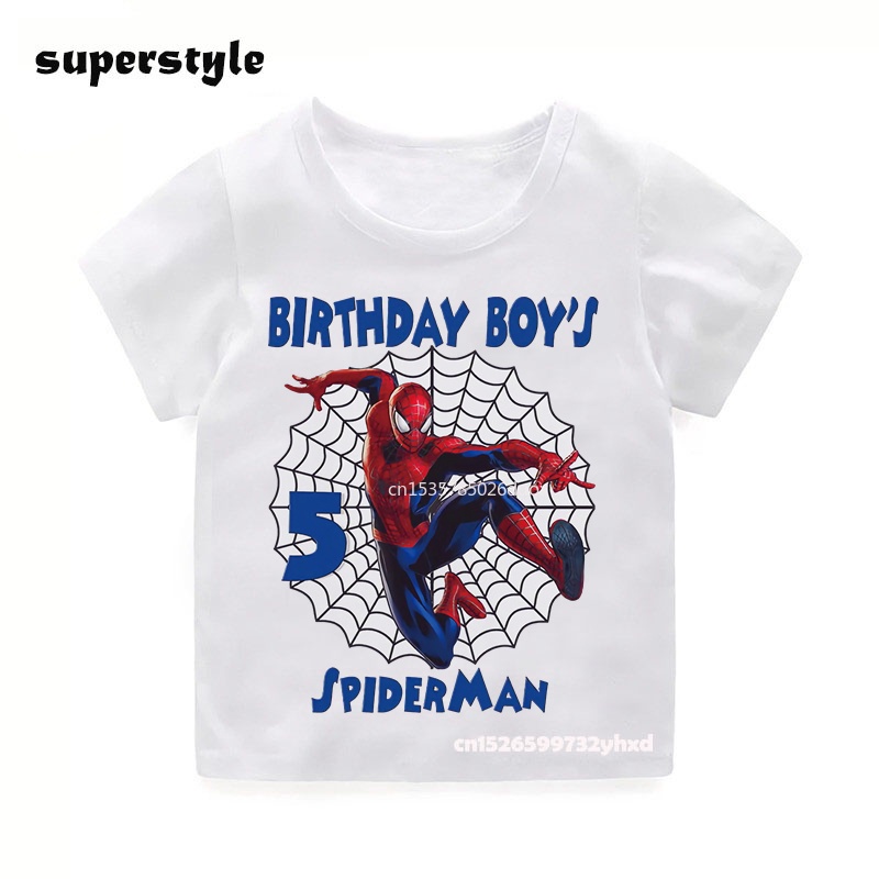 เสื้อยืดแขนสั้น-พิมพ์ลาย-marvel-spiderman-แฟชั่นฤดูร้อน-สีขาว-สําหรับเด็กผู้ชาย-2023-จํานวน-1-2-3-4-5-6-7-8-9-ปี