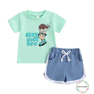 Babyclothes- ชุดเสื้อแขนสั้น พิมพ์ลายการ์ตูนตัวอักษร และกางเกงขาสั้น แฟชั่นฤดูร้อน สําหรับเด็กทารกแรกเกิด 2 ชิ้น