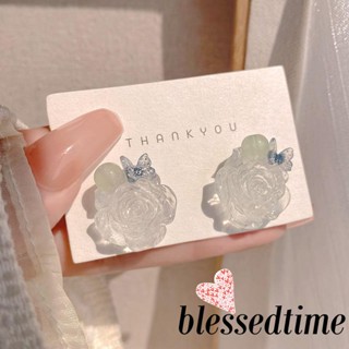 Blessedtime- ต่างหูสตั๊ด เรซิน รูปดอกไม้ ประดับโบว์ หรูหรา เครื่องประดับ ของขวัญ สําหรับทุกวัน