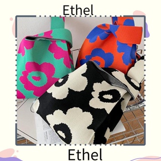 Ethel1 กระเป๋าถือถัก ลายดอกไม้ แฮนด์เมด ใช้ซ้ําได้
