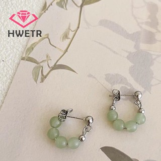 Hwetr ใหม่ ต่างหูสตั๊ด ลูกปัดสีฟ้า ขนาดเล็ก สไตล์วินเทจ เรียบง่าย เครื่องประดับแฟชั่น สําหรับผู้หญิง 1 คู่