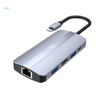 Char 9 in 1 ฮับ Type C เป็น HDMI และการ์ดรีดเดอร์ TF SD PD USB3 0 สําหรับแล็ปท็อป