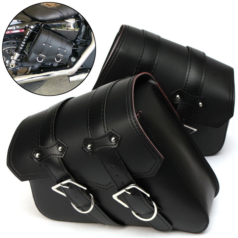 1 คู่ Universal รถจักรยานยนต์ Saddlebags ด้านข้างหนัง PU กันน้ํา (ซ้าย & ขวา) กระเป๋าอานสีดํา สําหรับกล่องข้างไรเดอร์