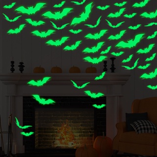 Halloween_ สติกเกอร์ ลายค้างคาว 3D ติดทนนาน สําหรับติดตกแต่งผนังฮาโลวีน เทศกาล 16 ชิ้น