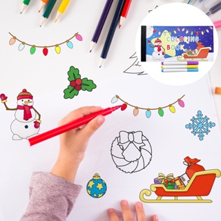 Christmas_ สมุดระบายสี PVC ลายซานตาคลอส สโนว์แมน กันน้ํา มีกาวในตัว สําหรับเด็ก ของขวัญเทศกาลคริสต์มาส