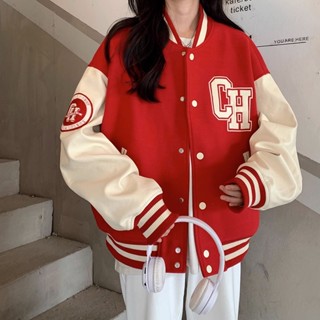 เสื้อโค้ทเบสบอล พิมพ์ลายตัวอักษร แฟชั่นฤดูใบไม้ร่วง และฤดูหนาว สไตล์เรโทร
