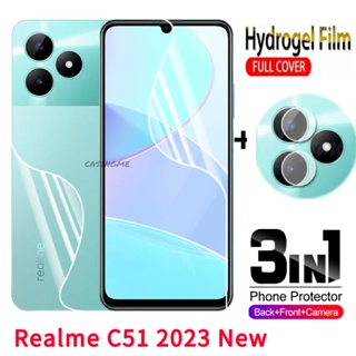 3in1 ฟิล์มไฮโดรเจลกันรอยหน้าจอ ด้านหลัง ไม่ใช่กระจกนิรภัย สําหรับ Realme C51 2023 Realme Realmi C51 C53 C 51 51C RealmeC51 NFC 2023