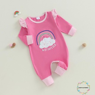 Babyclothes- ชุดนอนจั๊มสูท รอมเปอร์ แขนยาว คอกลม พิมพ์ลายสายรุ้ง กางเกงขายาว น่ารัก สําหรับเด็กผู้ชาย เด็กผู้หญิง