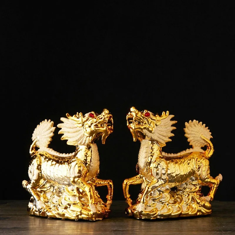 การตกแต่งงานฝีมือจีนเซรามิกส์-สัตว์ในตำนานปิดทอง-รูปปั้นของแต่งโต๊ะทํางานของแต่งห้อง-ประติมากรรมตกแต่ง