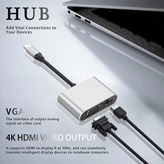 2 in 1 อะแดปเตอร์แปลงสายเคเบิ้ล Type C เป็น VGA Hdmi 4K 1080p HD สําหรับ MacBook Pro Air Huawei Mate