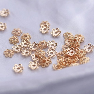 [Receptacle Accessories] ลูกปัดทอง 14k ลายดอกไม้ เส้นผ่าศูนย์กลาง 6 มม. สําหรับทําเครื่องประดับ สร้อยข้อมือ diy