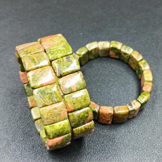 Unakite กําไลข้อมือ ประดับดอกไม้ หินสีเขียว แถวมือ