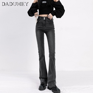 DaDuHey🎈 Womens New Black Gray Slightly Flared Jeans High Waist Slimming Plus Size High Street Casual All-Match Mop Pants