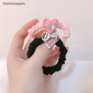 [fashionapple] ยางมัดผมหางม้า ผ้าไหมนิ่ม รูปหัวใจน่ารัก ขนาดใหญ่ สีดํา สีชมพู สําหรับเด็กผู้หญิง พร้อมส่ง
