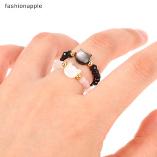 [fashionapple] แหวนลูกปัด รูปแมวน่ารัก สไตล์มินิมอล แฮนด์เมด สีดํา สีขาว เครื่องประดับ สําหรับผู้หญิง พร้อมส่ง