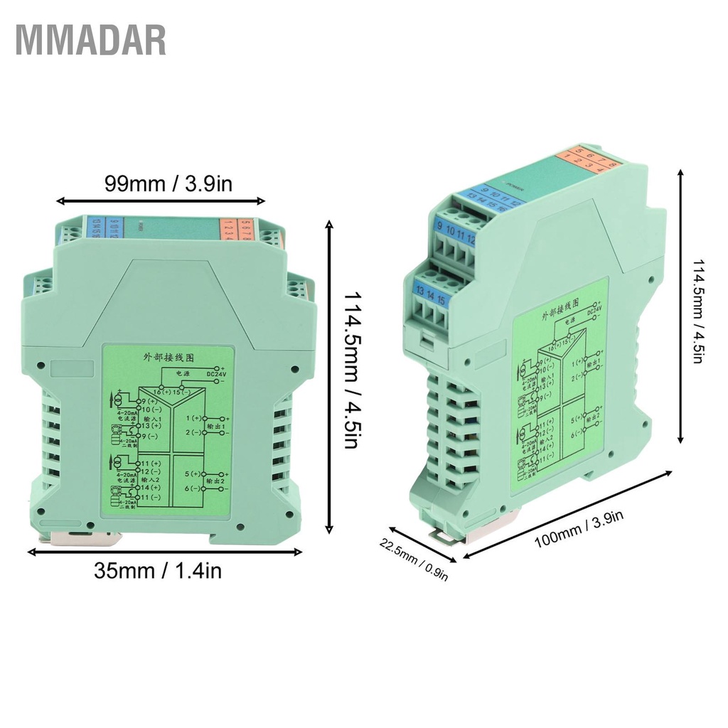 mmadar-ตัวแยกสัญญาณกระแส-2-ใน-ออกตัวส่งสัญญาณ-dc-4-20ma-24v-สำหรับการควบคุม-plc