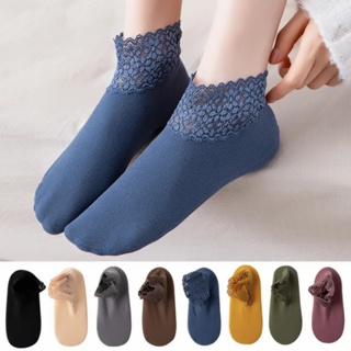 ถุงเท้าบูท ผ้าแคชเมียร์ และผ้ากํามะหยี่ แบบหนา ให้ความอบอุ่น แต่งลูกไม้ สีพื้น สไตล์ฮาราจูกุ สําหรับผู้หญิง จํานวน 1 คู่