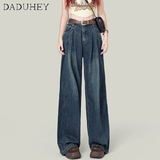 DaDuHey🎈 Womens Retro Distressed Loose Jeans New American Style High Street Pants High Waist Wide Leg Mop Pants