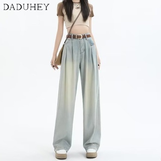 DaDuHey🎈 Womens Retro Distressed Loose Jeans New American Style High Street Pants High Waist Wide Leg Mop Pants
