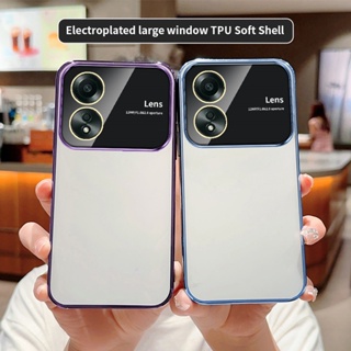 New Large Window คดี OPPO Reno 8T 8Z 7Z A98 A78 5G Reno8T Reno8Z Reno7Z A94 A55 A54 A74 4G ใหญ่ หน้าต่าง เคสมือถือ 6D Electroplated Edge Transparent Phone Case Soft TPU Anti-falling Protective Cover