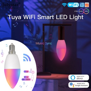 JULYSTAR TUYA สมาร์ท WiFi E14 Candelabra RGB หลอดไฟ LED ยุโรปหลอดไฟ Alexa โคมไฟ Google Home Yandex Alice 100-240V WW หรี่แสงได้ Magic หลอดไฟควบคุมเสียง