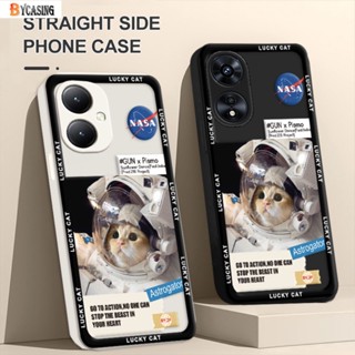 เคสโทรศัพท์มือถือยาง ขอบตรง ลายแมวนักบินอวกาศ NASA น่ารัก สําหรับ OPPO A58 A78 A17 A17K A77S A16 A16s A54s A57 A15 A16K A54 A53 A12 A5S A7 A3S A31 A52 A92 A37 F9 A1K Reno 8T 5F
