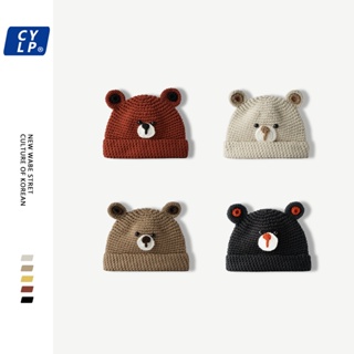 หมวกถัก ผ้าขนสัตว์ ให้ความอบอุ่น ป้องกันความหนาว ลายหมีน่ารัก สไตล์ญี่ปุ่น แฟชั่นฤดูหนาว สําหรับผู้หญิง