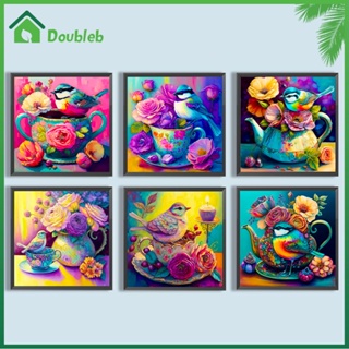 【Doub X ✮】ภาพวาดปักเพชร ทรงกลม ลายนกบนถ้วยชา 5D DIY สําหรับตกแต่งบ้าน ✮