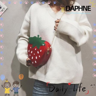 Daphne กระเป๋าสะพายไหล่ หนัง PU แต่งสายโซ่ รูปสตรอเบอร์รี่น่ารัก แฟชั่นสําหรับผู้หญิง