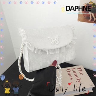 Daphne กระเป๋าสะพายไหล่ สะพายข้าง หนัง PU แต่งสายโซ่ ประดับไข่มุก แต่งลูกไม้ คุณภาพสูง สไตล์วินเทจ สําหรับผู้หญิง