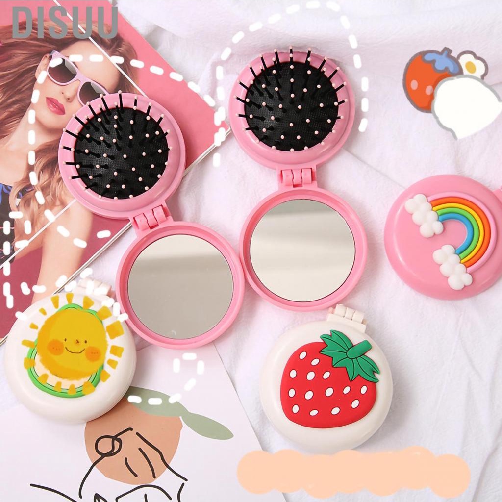 disuu-portable-makeup-mirror-with-folding-cushion-comb-cute-cartoon-small-hair-brush-for-travel-trip