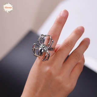 Ahour แหวนนิ้วมือ รูปแมงมุมจําลอง ปรับได้ สไตล์พังก์ ฮาโลวีน สําหรับผู้หญิง และผู้ชาย