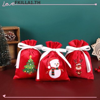 Faccfki ถุงผ้ากํามะหยี่ แบบหูรูด ลาย Merry Christmas สําหรับใส่ขนม ตกแต่งคริสต์มาส