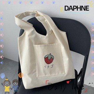 Daphne กระเป๋าสะพายไหล่ กระเป๋าช้อปปิ้ง ผ้าแคนวาส พิมพ์ลายตัวอักษร สีเบจ สไตล์ฮาราจูกุ สําหรับผู้หญิง