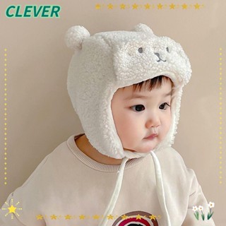 Clever หมวกไหมพรม ผ้ากํามะหยี่ แบบหนา ลายหมี ให้ความอบอุ่น แฟชั่นฤดูหนาว สําหรับเด็กทารกแรกเกิด 0-8 เดือน 2023