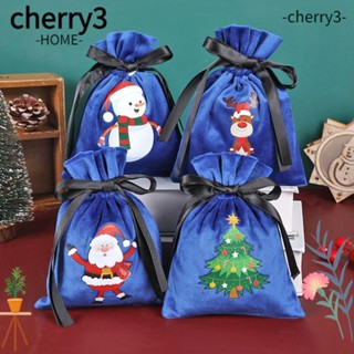 Cherry3 ถุงผ้ากํามะหยี่ แบบหูรูด ลาย Merry Christmas สําหรับใส่ขนมหวาน ตกแต่งปาร์ตี้คริสต์มาส