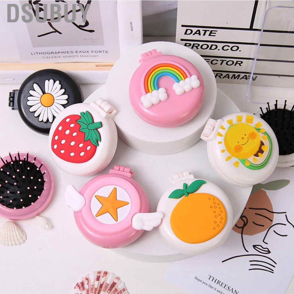 dsubuy-portable-makeup-mirror-with-folding-cushion-comb-cute-cartoon-small-hair-brush-for-travel-trip