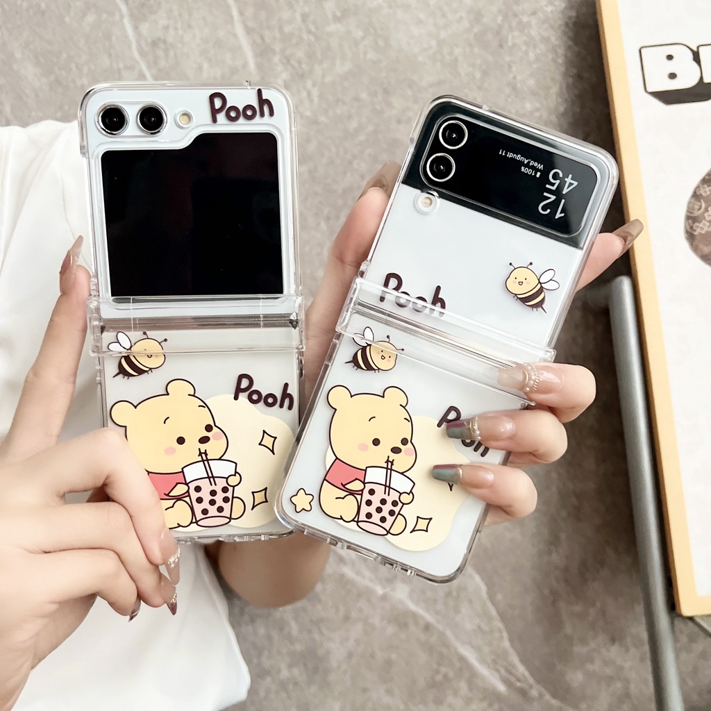 เคสโทรศัพท์มือถือแบบแข็ง-กันกระแทก-ลายการ์ตูนหมีพูห์ชานมน่ารัก-สร้างสรรค์-สําหรับ-samsung-galaxy-z-flip5-3in1-z-flip-3-flip-4