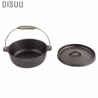 Disuu Camping Pot Cast Iron Pre Seasoned Prevent Stick Outdoor Cooking W/Lid