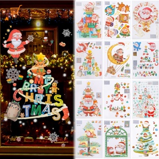 สติกเกอร์ติดผนัง หน้าต่าง ลายการ์ตูนซานตาคลอส ต้นคริสต์มาส หลายรูปแบบ สําหรับตกแต่งบ้าน