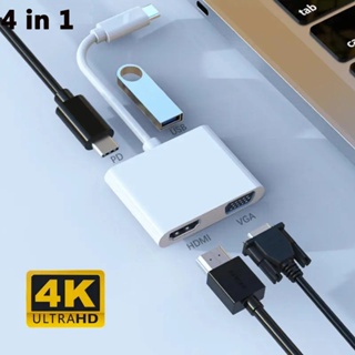 อะแดปเตอร์ฮับ 4K Type C เป็น HDMI USB C 3.0 VGA PD สําหรับ MacBook Samsung Galaxy Huawei Mate 20 P30 Pro 4 in 1