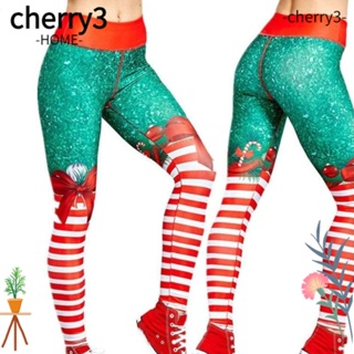 Cherry3 กางเกงเลกกิ้ง เอวสูง ยืดหยุ่น พิมพ์ลายคริสต์มาส ระบายอากาศ เหมาะกับการเล่นโยคะ ออกกําลังกาย สําหรับผู้หญิง