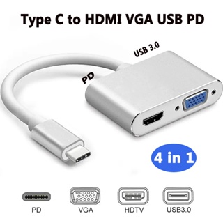 อะแดปเตอร์ฮับ USB C 4K Type C 3.1 เป็น HDMI VGA USB 3.0 PD ชาร์จเร็ว สําหรับ Macbook Pro Samsung S9 S10 Huawei Type-C Splitter