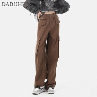 DaDuHey🎈 Women American Style Retro Casual Wide-Leg Overalls Spring and Summer Hot Girl Fashion Casual High Waist Slimming Mop Cargo Pants