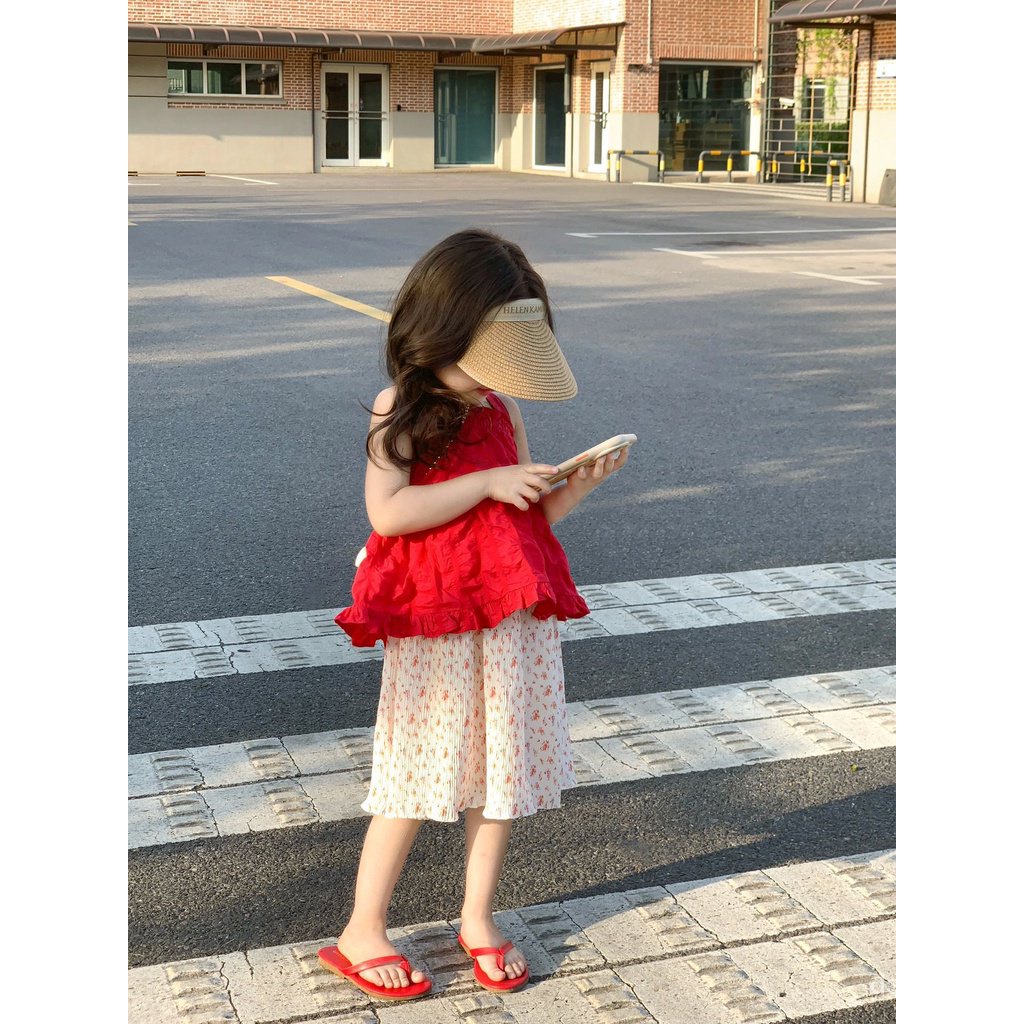 korean-style-childrens-wear-girls-red-camisole-suit-summer-2023-new-broken-pleated-overskirt-two-piece-set-lqsx