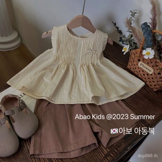 Korean style foreign 2023 Summer new cute pleated top shorts girls fashionable suit childrens two-piece trendy 6TZF