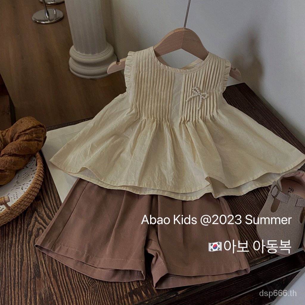 korean-style-foreign-2023-summer-new-cute-pleated-top-shorts-girls-fashionable-suit-childrens-two-piece-trendy-6tzf