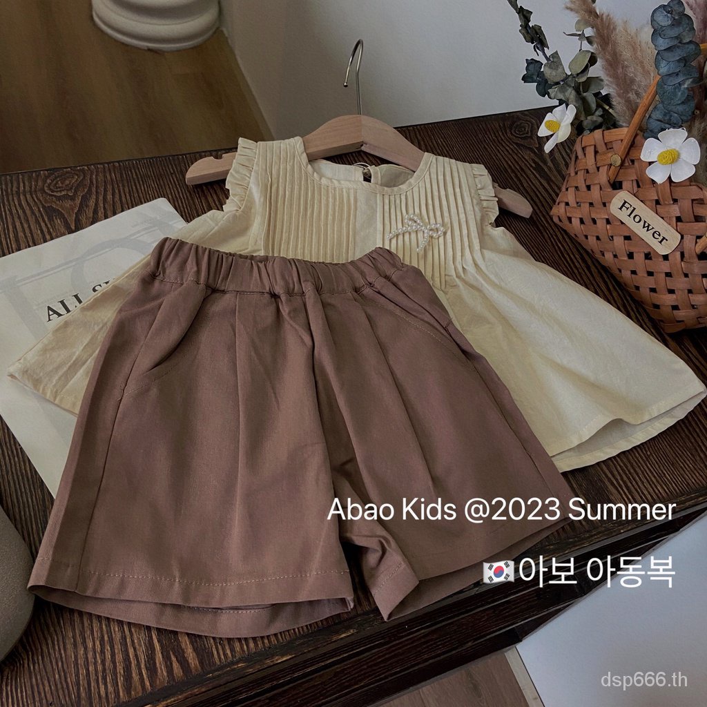 korean-style-foreign-2023-summer-new-cute-pleated-top-shorts-girls-fashionable-suit-childrens-two-piece-trendy-6tzf