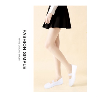 รองเท้าผ้าใบ พื้นนิ่ม กันลื่น น้ําหนักเบา สีขาว เหมาะกับใส่เต้นรํา เล่นโยคะ ยิมนาสติก สําหรับเต้นรํา
